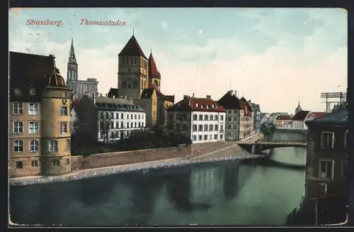 AK Strassburg, Thomasstaden mit Flusspartie
