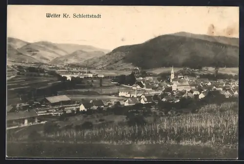 AK Weiler /Schlettstadt, Vue sur le village et les collines environnantes