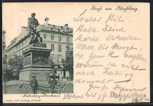 AK Strassburg, Blick auf das Gutenbergdenkmal