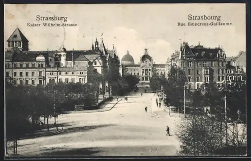 AK Strasbourg, Rue Empereur-Guillaume et Kaiser Wilhelm-Strasse avec perspective urbaine