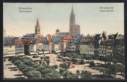 AK Strasbourg, Place Kléber avec vue sur la cathédrale et les bâtiments environnants
