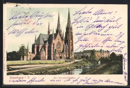 AK Strassburg i. E., Partie an der Ev. Garnisonkirche