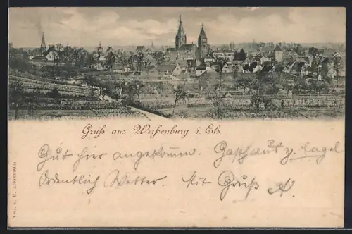 AK Weissenburg i. Els., Vue sur la ville avec les églises et les vignes environnantes