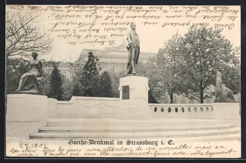 AK Strassburg i. E., Goethe Denkmal im Park