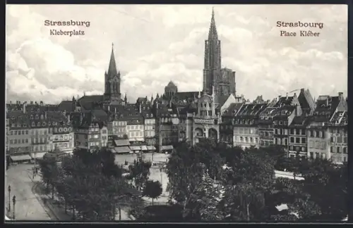 AK Strasbourg, Place Kléber avec vue sur la cathédrale et les bâtiments environnants