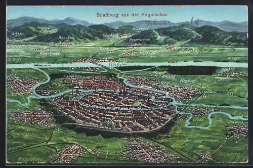 AK Strassburg, Ortsansicht aus der Vogelschau