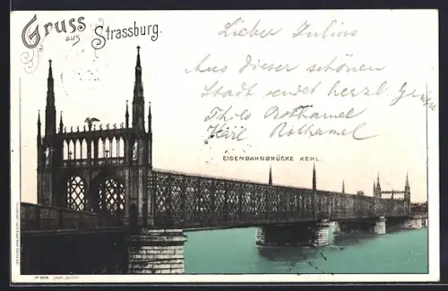 AK Strassburg, Eisenbahnbrücke Kehl
