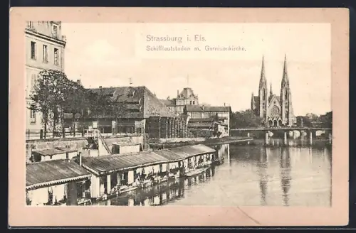 AK Strassburg i. Els., Schiffleutstaden m. Garnisonkirche