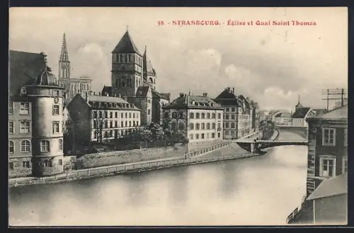 AK Strasbourg, Église et Quai Saint Thomas