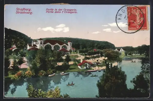AK Strasbourg, Partie dans l`Orangerie avec barques et paysage pittoresque