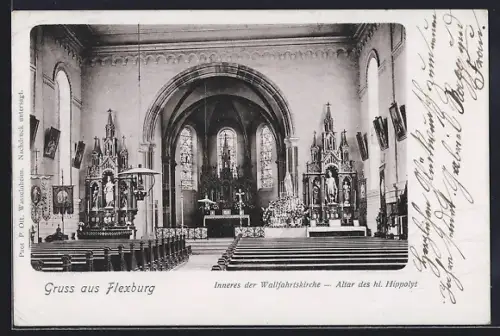 AK Flexburg, Inneres der Wallfahrtskirche, Altar des hl. Hippolyt