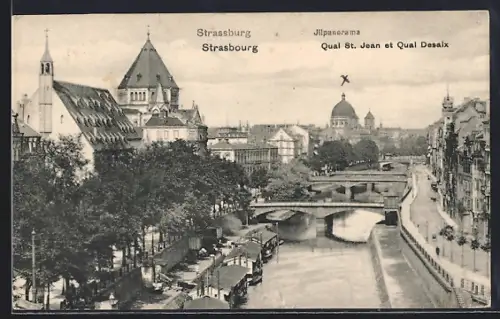 AK Strasbourg, Quai St. Jean et Quai Desaix avec vue sur le canal et les bâtiments historiques