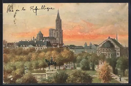 Künstler-AK Strassburg i. Els., Blick vom Kaiserplatz