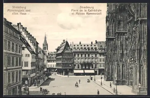 AK Strasbourg, Place de la Cathédrale et Maison Kammerzell
