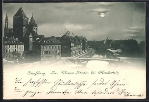 Mondschein-AK Strassburg, Der Thomas-Staden bei Vollmond