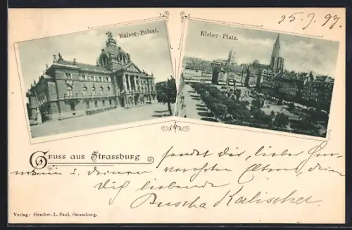 AK Strassburg, Kaiser-Palast und Kleber-Platz