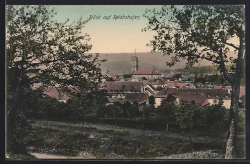 AK Reichshofen, Vue sur la ville avec église et paysage environnant