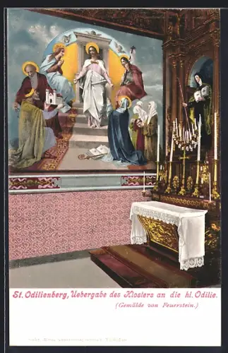 AK St. Odilienberg, Übergabe des Klosters an die hl. Odilie, Gemälde von Feuerstein