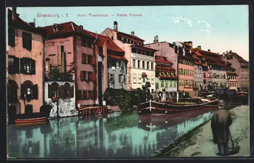 AK Strasbourg, Petite France avec maisons à colombages le long du canal