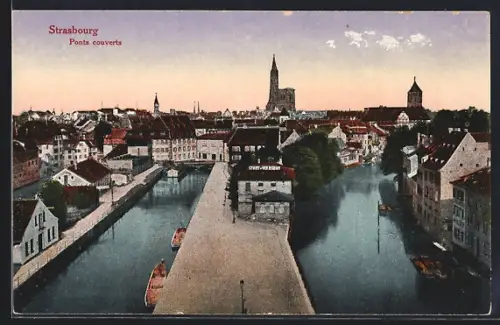 AK Strasbourg, Ponts couverts et vue sur la ville