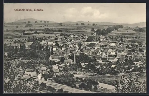 AK Wasselnheim, Vue panoramique du village alsacien et des paysages environnants