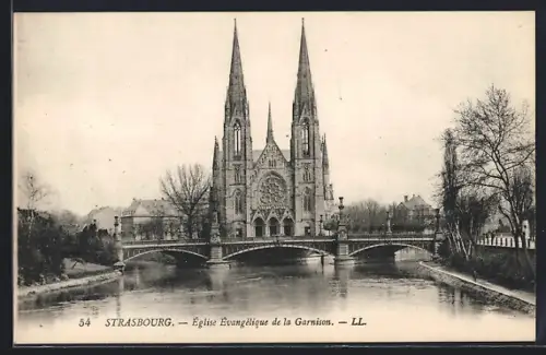 AK Strasbourg, Église Évangélique de la Garnison vue depuis la rivière