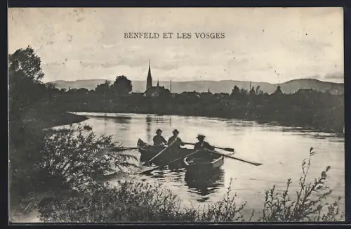 AK Benfeld, Promenade en canoë sur la rivière au crépuscule