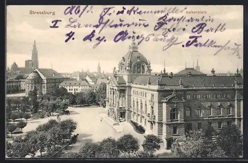 AK Strassburg, Kaiserplatz mit Münster im Hintergrund