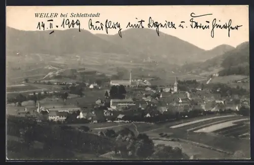 AK Weiler /Schlettstadt, Vue d`ensemble du village et des collines environnantes