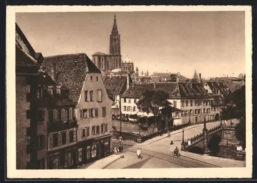 AK Strassburg, Wilhelmerbrücke mit Passanten