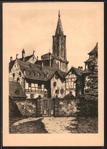 Künstler-AK Strassburg, Partie am St. Magdalenenplatz