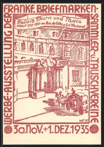Künstler-AK Frankfurt a. M., Werbe-Ausstellung der Frankf. Briefmarken-Sammler 1935, Palais Thurn und Taxis, Ganzsache