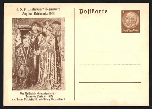 AK Regensburg, BSV Ratisbona, Tag der Briefmarke 1938, Ganzsache