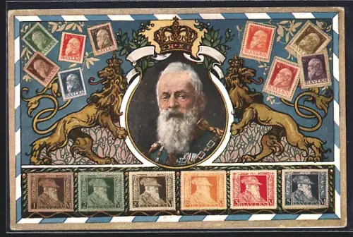 AK Prinzregent Luitpold, Briefmarken, Ganzsache Bayern