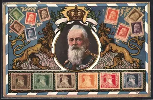 AK Prinzregent Luitpold, Briefmarken, Ganzsache Bayern