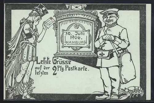 AK Hamburg, Letzte 2-Pfennig-Postkarte 1906, Ganzsache