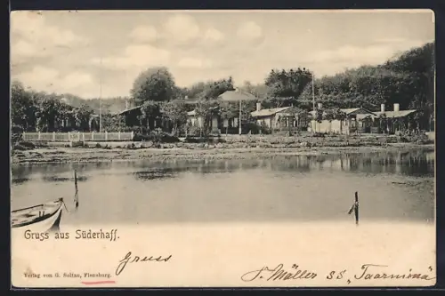 AK Flensburg, Süderhaff, Ortspanorama vom Wasser aus