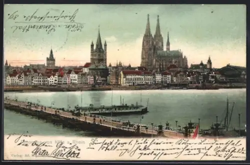 AK Köln, Panorama mit Rhein