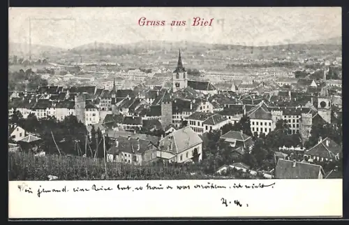 AK Biel, Totalansicht mit Fernblick aus der Vogelschau