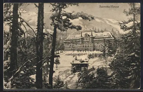 AK St. Moritz, Hotel Suvretta House mit Umgebung im Winter