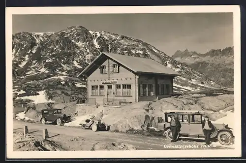 AK Grimselpass, Grimselpasshöhe, Cafe-Restaurant Alpenrösli, Automobil