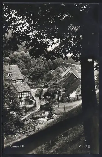 AK Altenau i. H., Teilansicht vom Berghang aus, LKW auf Brücke