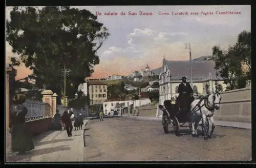 AK San Remo, Corso Cavalotti avec l`eglise Carmélitaines