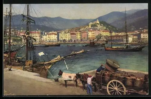 AK San Remo, Blick vom Hafen zum Ort