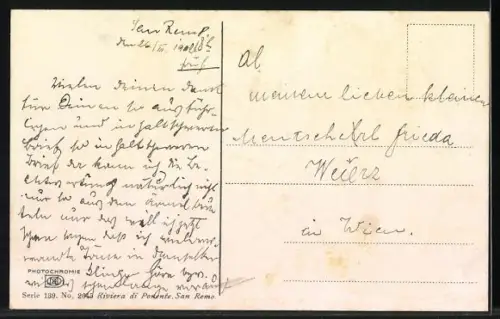 AK San Remo, Blick vom Hafen zum Ort