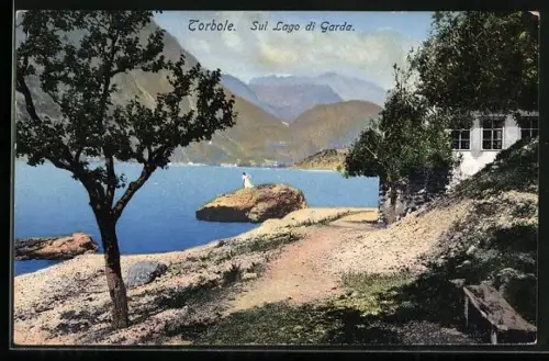 AK Torbole, Lago di Garda, Uferpartie mit Bergpanorama