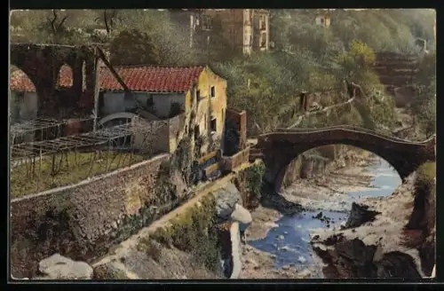 AK Photochromie NR. 2626, Riviera di Ponente, San Remo, Ortspartie mit Blick hinunter zum Flussbett