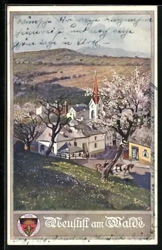 AK Deutscher Schulverein Nr. 327: Neustift am Walde, Ortspartie mit Kirche