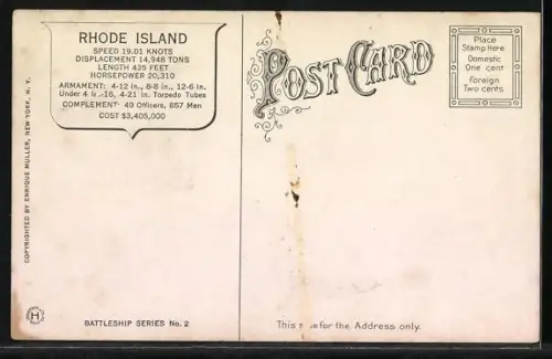 AK Kriegsschiff USS Rhode Island auf See
