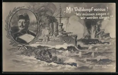 AK Kriegsschiffe im Gefecht, Kaiser Wilhelm II.